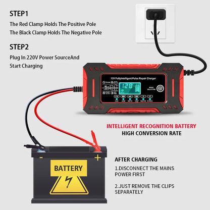 Batterieladegerät mit LCD-Anzeige 12 V 6 A