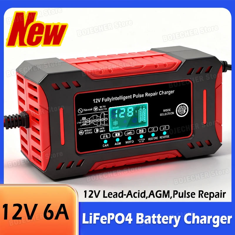 Batterieladegerät mit LCD-Anzeige 12 V 6 A
