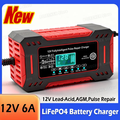 Batterieladegerät mit LCD-Anzeige 12 V 6 A